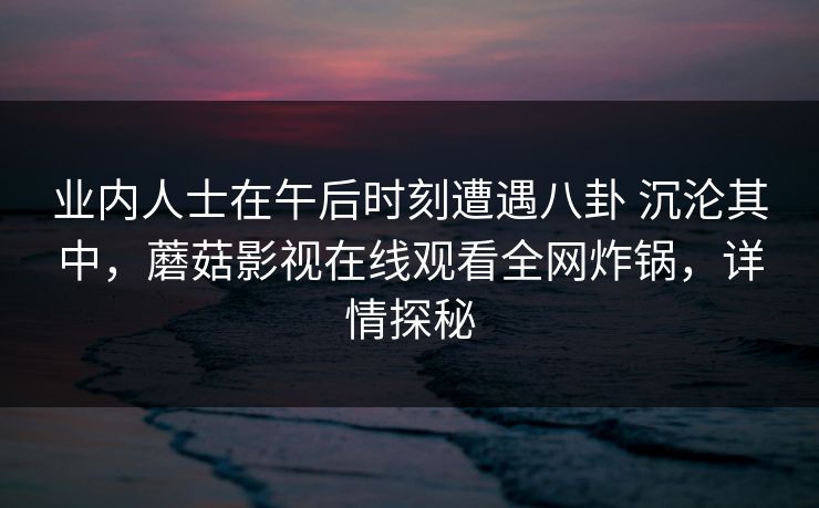业内人士在午后时刻遭遇八卦 沉沦其中，蘑菇影视在线观看全网炸锅，详情探秘