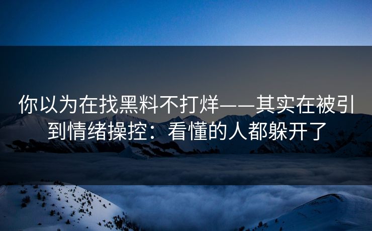 你以为在找黑料不打烊——其实在被引到情绪操控:看懂的人都躲开了 你以为在找黑料不打烊——其实在被引到情绪操控:看懂的人都躲开了
