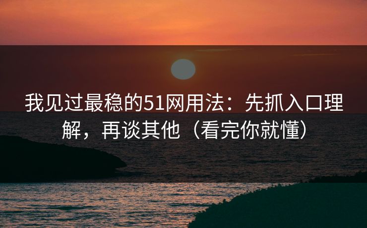 我见过最稳的51网用法：先抓入口理解，再谈其他（看完你就懂）